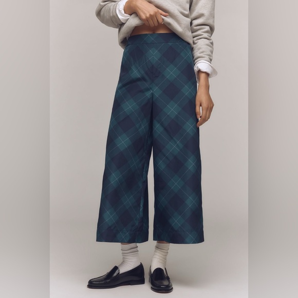 Anthropologie Pants - Anthropologie Blue and Green Taffeta Wide Leg Pants Medium